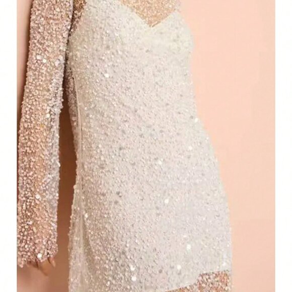 White Elegant Women's Glitter Crystal Two Piece Mini Dress - Picture 7 of 8